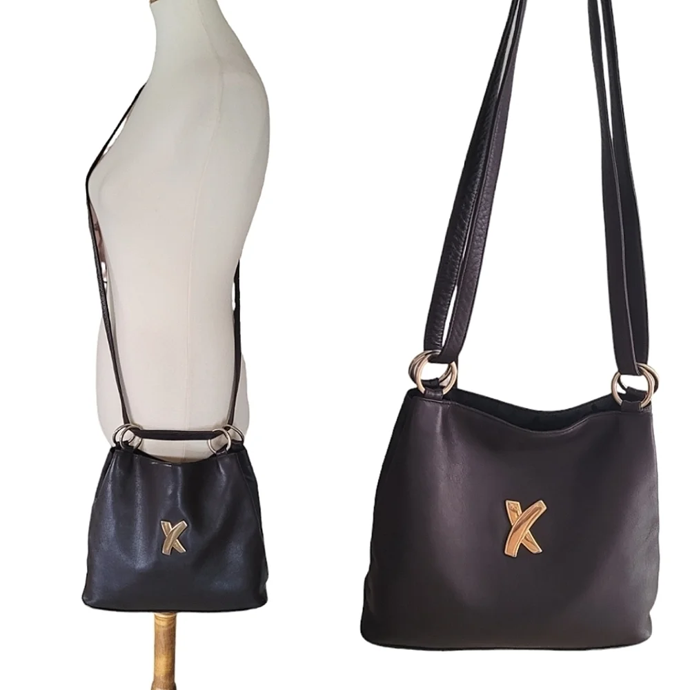 Paloma Picasso‎ Vintage Chocolate Brown Gold Logo Crossbody Shoulder Bag